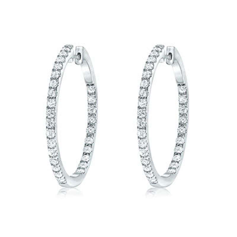 Picture of 14K White Gold Diamond Hoops set with 3.07 cttw