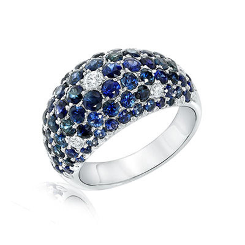 Picture of 18K White Gold Domed Style Sapphire & Diamond Ring