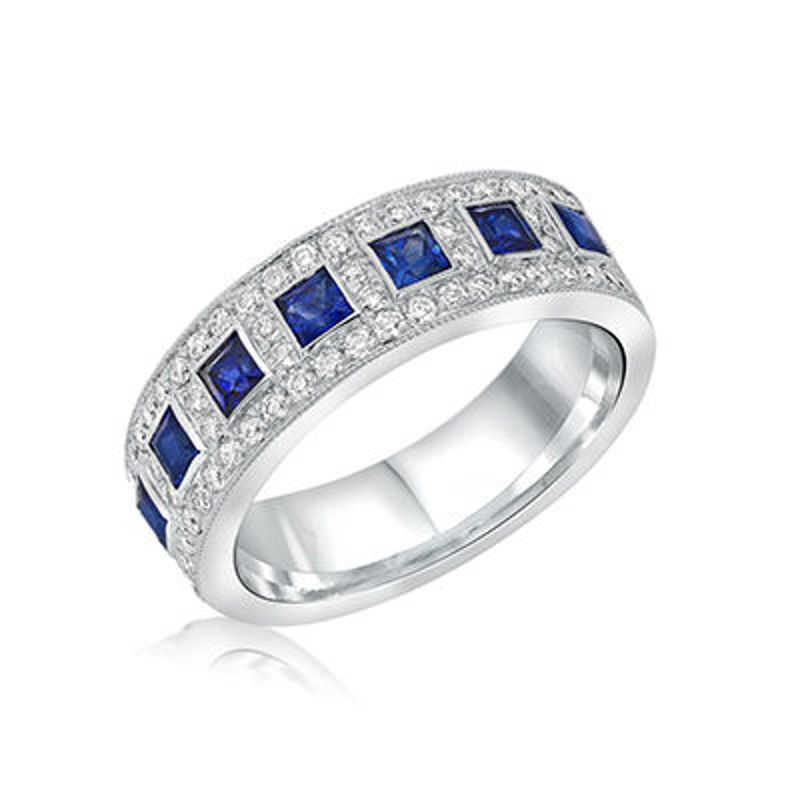 Picture of 18K White Gold Diamond & Sapphire Ring Set